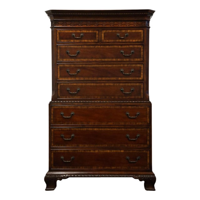Universal Furniture Banded Mahogany Biedermeier Traditional Victorian Style 45" Chest on Chest 609150 For Sale