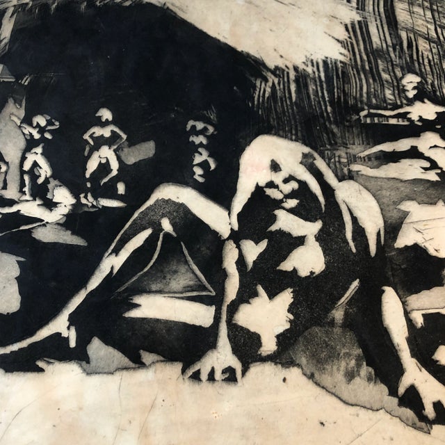 Original lithograph on paper signed ? Numbered 1/4 image size 17 x 17.5 paper size is 19 x 21 very rough around edges with...