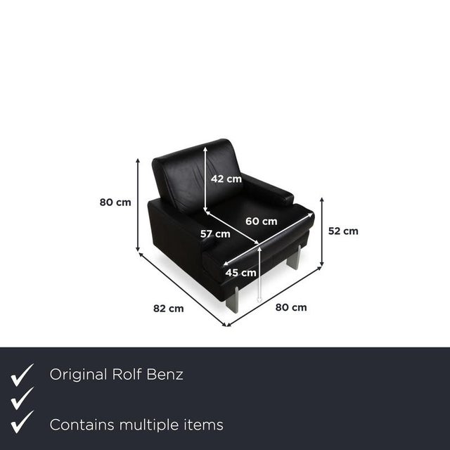 Modern AK 644 3-Seater Sofa and Lounge Chairs in Black Leather from Rolf Benz, Set of 3 For Sale - Image 3 of 18