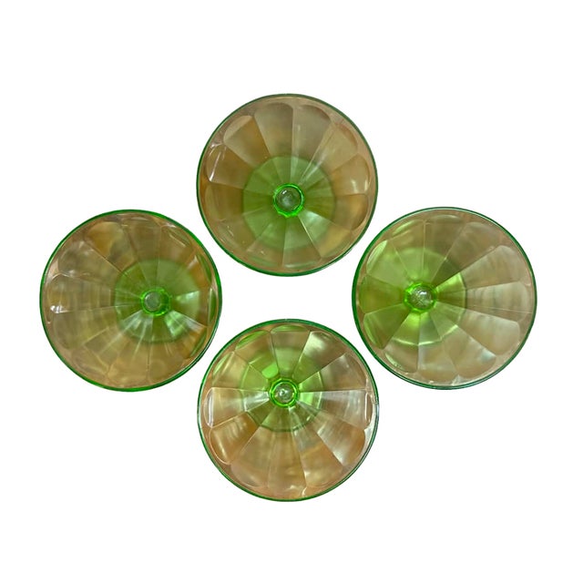 1940s Art Deco Uranium Green Glass Sorbet Cups - Set of Four For Sale - Image 4 of 5