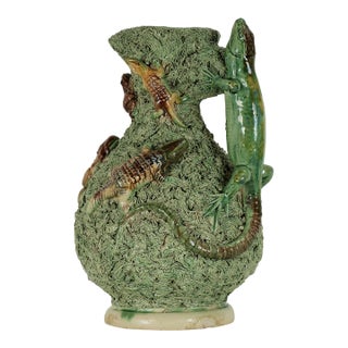 Antique Portuguese Palissy Pitcher With Lizards For Sale
