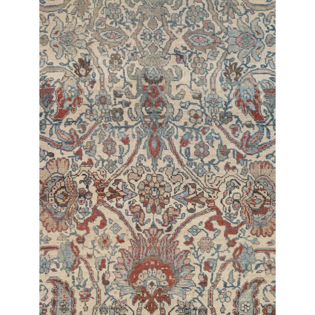 Antique Bijar Carpet Oriental Carpet, Handmade, Ivory, Coral, Light Blue, Taupe For Sale - Image 12 of 17