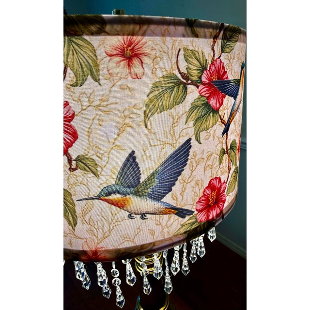 Mid 20th Century Hummingbird Floral Shade With Brass Toned Lamp For Sale - Image 11 of 12