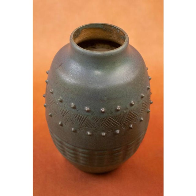 Art Deco Green Glazed Stoneware Vase with Incised Geometric Decor and Small Dots by Charles Gréber for Beauvais Manufactory, 1920s For Sale - Image 10 of 10