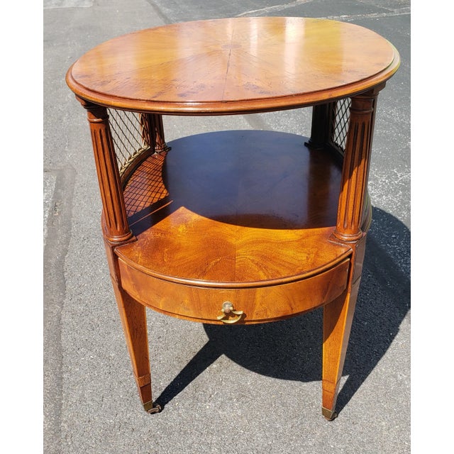 Brown W. A. Berkey for Widdicomb Oval Banded Inlaid Mahogany Occasional Serving Table on Wheels For Sale - Image 8 of 8