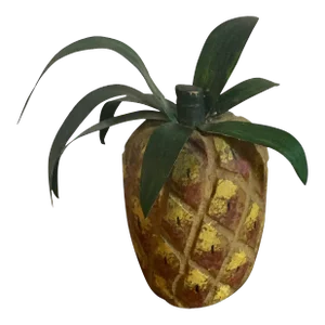 American Virginia Folk Art Carved Wood, Tin & Paint Decorated Sculpture of a Pineapple Signed Nancy Thomas