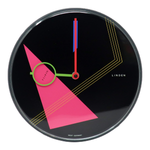 1980s Postmodern Black Wall Clock by Linden