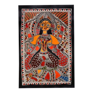 Mamta Devi (2016 National Award Recipient) – Hand-Painted Madhubani Folk Painting of Goddess Durga With Intricate Traditional Motifs For Sale