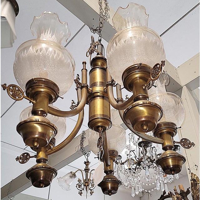 Mid 19th Century Brass Victorian Chandelier For Sale In West Palm - Image 6 of 9