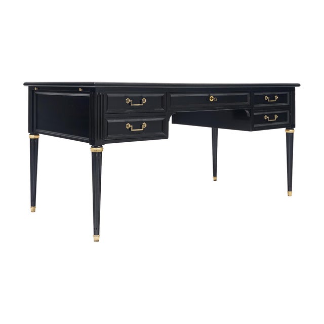 Wood Classic, French Louis XVI Writing Desk, Ebonized Mahogany, Leather For Sale - Image 7 of 9