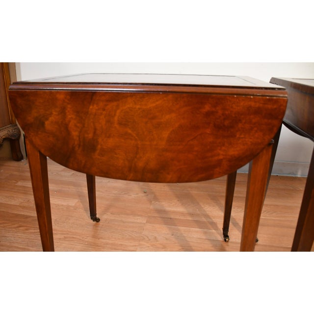 1930s Pair of Weiman Regency Mahogany & Leather Top Pembroke Side / End Tables For Sale - Image 11 of 18