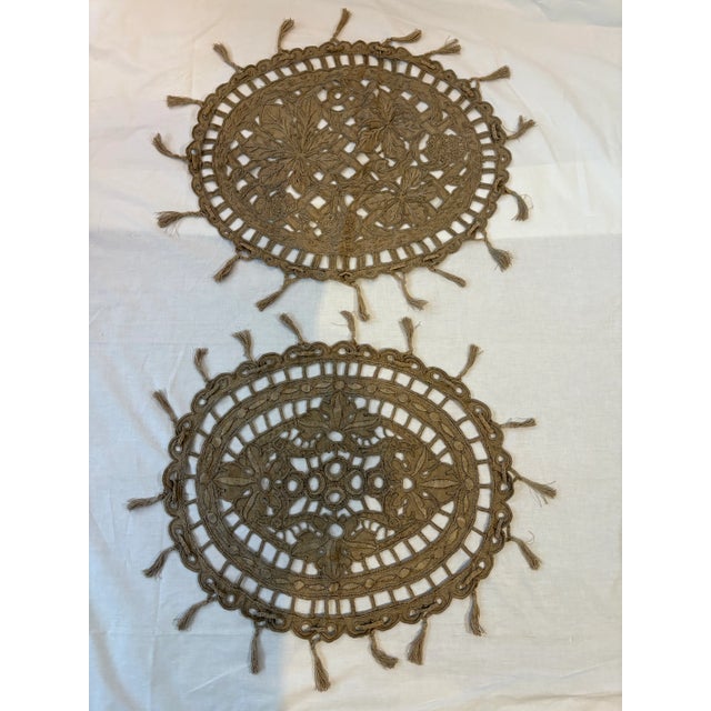 Brown 2 Italian Antique Doilies Hand Embroidered For Sale - Image 8 of 8
