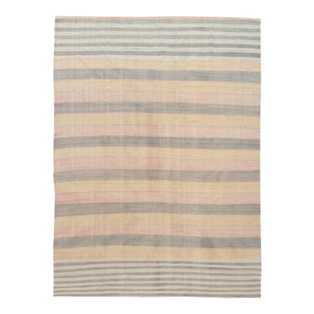 Striped Modern Kilim Room Size Wool Rug For Sale