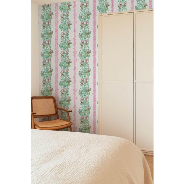 Chinoiserie Shenanigans Toile Grasscloth Wallpaper by House Party | Bamboo Grove Green | 6 Yards For Sale - Image 4 of 9