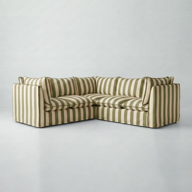 Not Yet Made - Made To Order Sophie Conran Coco 3x3 Sectional Sofa - Spring Green Stripes with Knife Edge Cushion For Sale - Image 5 of 5