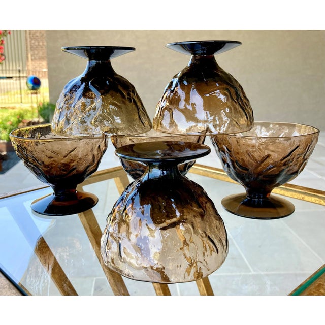 1960s Circa 1960 Seneca Glass "Driftwood" Casual Footed Dessert Cups – Set of 6 For Sale - Image 5 of 13