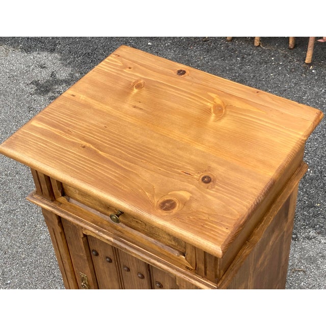 1910s Pine Nightstand With One Door and One Drawer For Sale - Image 4 of 15