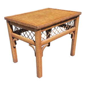 Henry Link Boho Chic Wicker, Rattan and Glass Top Side Table