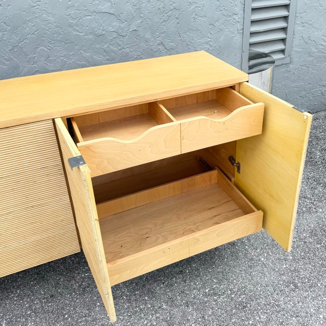 Postmodern Chrome and Ribbed Wood Credenza For Sale - Image 4 of 12