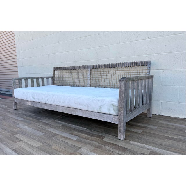 Contemporary Henry Hall Serene Collection Outdoor Teak Daybed Sofa With Woven Waprolace Back | Premium Patio Lounge For Sale - Image 3 of 18