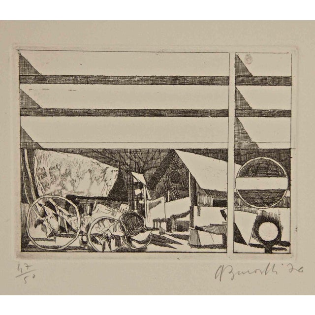 Armando Buratti, from the Window: Suburbs, Etching, 1970 For Sale