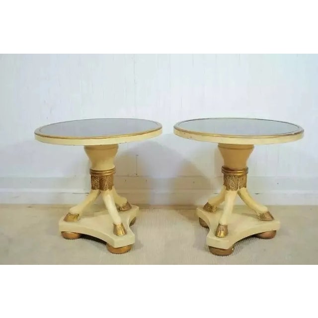 Traditional Italian Regency Maison Jansen Style Round Rams Hoof Foot Low Side Tables - Pair For Sale - Image 3 of 10