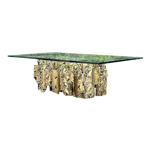 1970s Vintage Brutalist Signed Silas Seandel “Cathedral” Torch Cut Brass Coffee Table