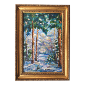 Framed Winter Forest Landscape Original Painting Vintage Style by Valeriya Serova
