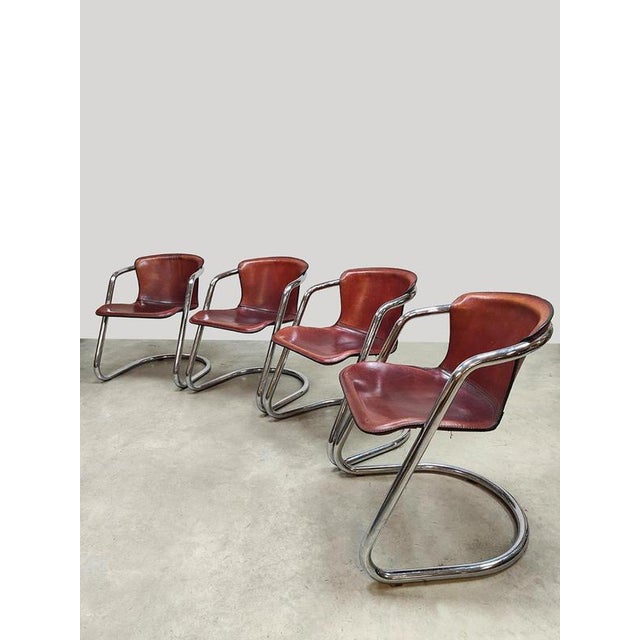 1970s Vintage Dutch Tubular Chrome Leather Dining Chairs from Metaform, 1970s, Set of 4 For Sale - Image 5 of 6