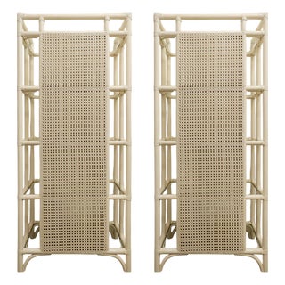 Lacquered Canework Shelves in Bamboo and Glass, 1980s, Italy, Set of 2 For Sale