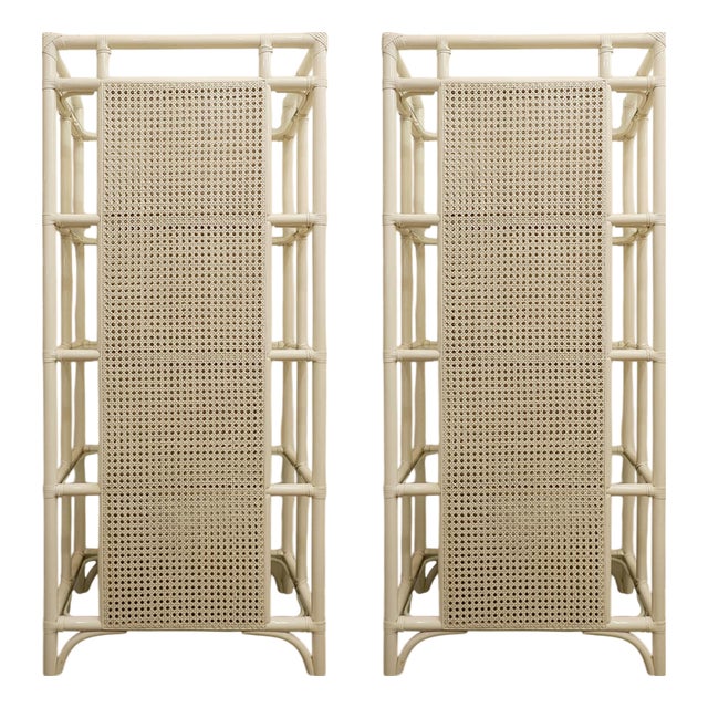 Lacquered Canework Shelves in Bamboo and Glass, 1980s, Italy, Set of 2 For Sale