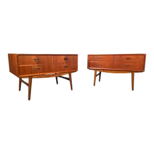 Pair of Vintage Danish Mid Century Modern Teak Nightstands - End Tables in the Manner of Peter Hvidt