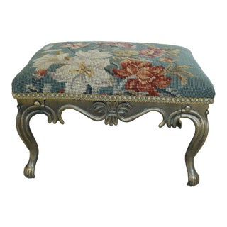 Chippendale Style Iron Base Needlepoint Footstool For Sale