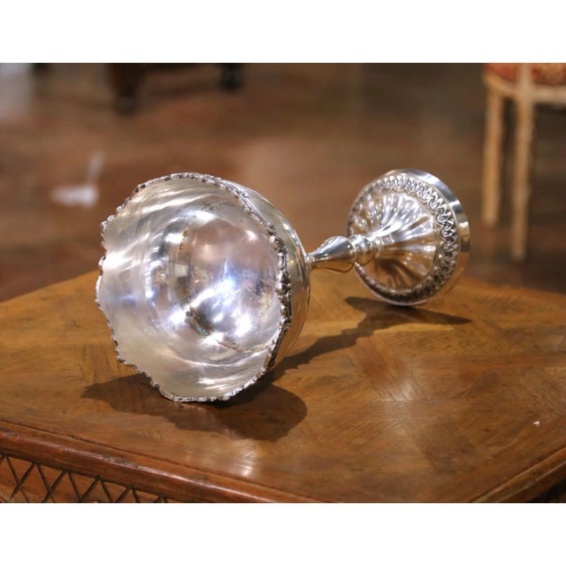 Mid-Century French Silvered Brass Candle Holder With Ornate Rim and Fluted Base For Sale In Dallas - Image 6 of 7