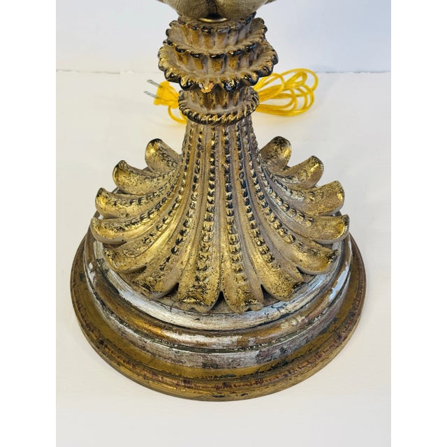 Metal 1980s John Richard Hollywood Regency Style Palm Tree Lamp With Silk Weaved Shade For Sale - Image 7 of 11