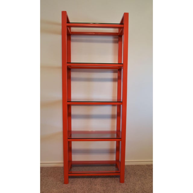 Red Metal Bookshelves With Glass Shelves Chairish