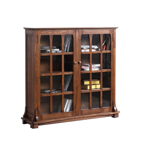 2020s Mission Solid Oak Double Door Bookcase - Walnut For Sale - Image 5 of 10