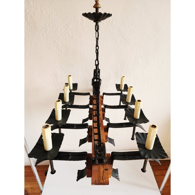 1970s Vintage Spanish Revival Wrought Iron Chandelier For Sale - Image 5 of 12