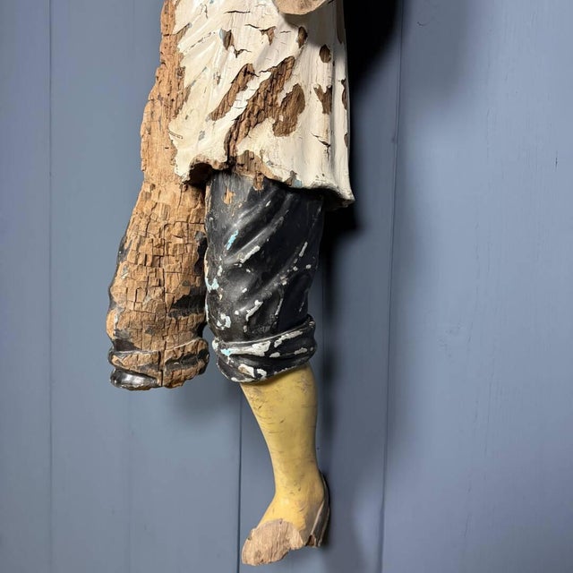 Weathered Wooden Statue of a Young Man For Sale - Image 12 of 18