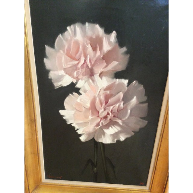 Realism 1960s "Pink Carnations" Floral Still Life Oil Painting, Framed For Sale - Image 3 of 7