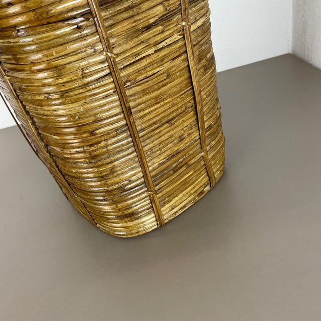 Bauhaus Rattan and Brass Umbrella Stand in the style of Aubock, France, 1960s For Sale - Image 12 of 18