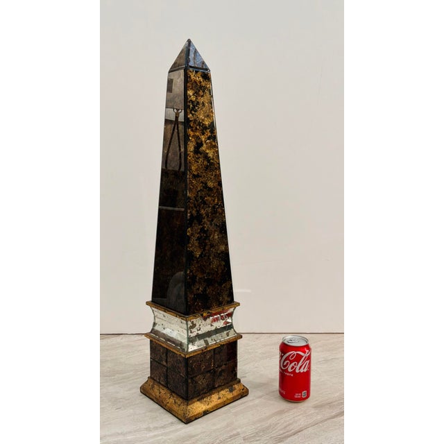 Modern Currey & Company Modern Large Antique Mirror Obelisk Sculpture For Sale - Image 3 of 5