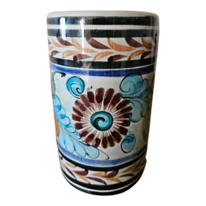 Mid 20th Century Tonala Mexico Cylinder Pottery Vase, Signed "Cat Mexico 351"
