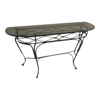 Vintage Black Metal Sofa Table Salterini Style Glass Top For Sale