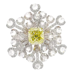Gia Certified 1.52 Carat Fancy Greenish Yellow Diamond Briolette Snowflake Ring Size 6.5