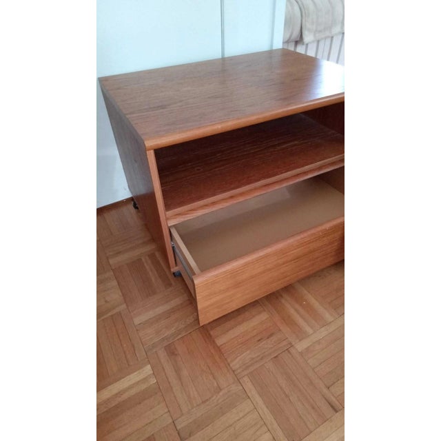 Mid-Century Modern Late 20th Century Danish Modern Style Teak Nightstand With Open Shelf and Drawer on Casters For Sale - Image 3 of 3