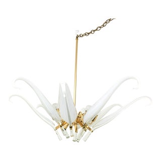 Vintage Italian Seguso Murano Eight Petal Cattail Chandelier For Sale
