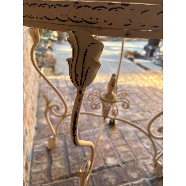 Vintage French Provincial Wrought Iron Round Plant Stand With Gallery Rim For Sale - Image 10 of 11