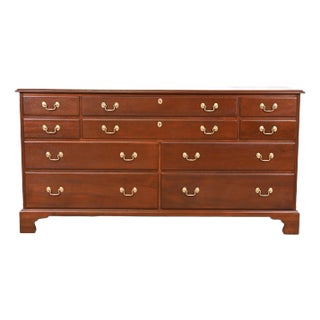 Henkel Harris Georgian Solid Mahogany Ten-Drawer Dresser or Credenza, Newly Refinished For Sale