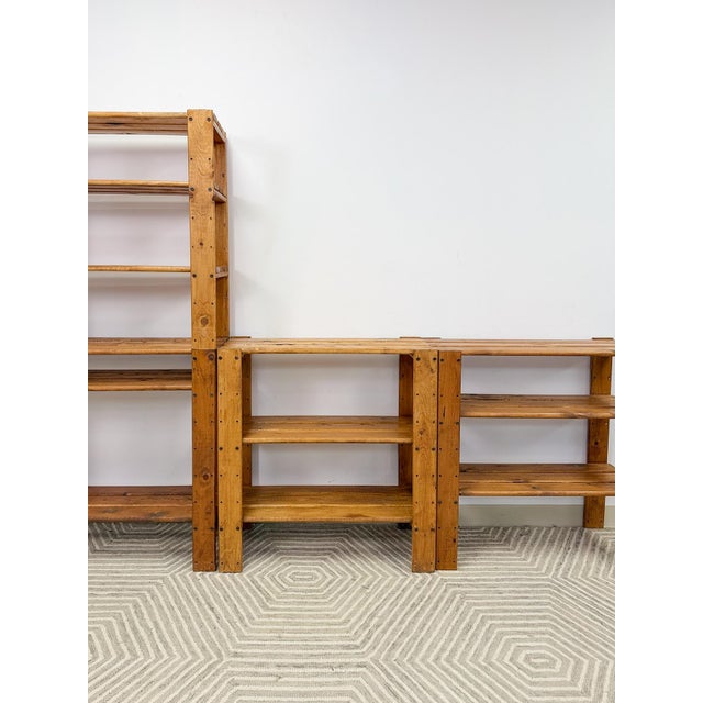 Mid 20th Century Vintage Modular Pine 4-Piece Shelf Unit Rustic Stackable Bookcase Organic Modern For Sale - Image 5 of 10